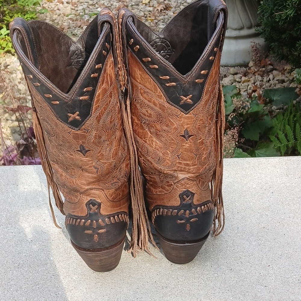 Lucchese Bootmaker Wingtip Natural Tucson Calf fringe cowgirl boots M5023 sz 9 - Picture 3 of 16